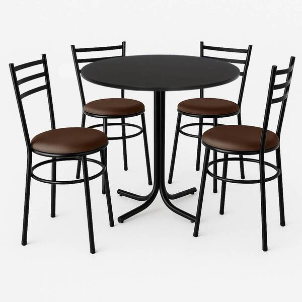 Mesa De Jantar Redonda 80cm Preta Com 4 Cadeiras Estofada Pre