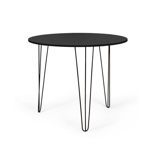 Mesa De Jantar Redonda 90cm Hairpin Com 3 Pés - Preto