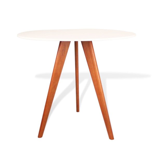 Mesa De Jantar Redonda Base Tripé Em Madeira Maciça - 90 Cm O