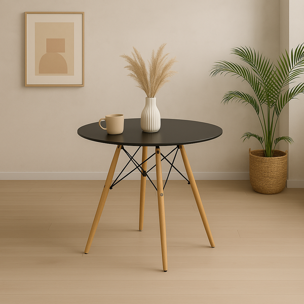 Mesa De Jantar Redonda Charles Eiffel Base Madeira Tampo 110c