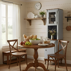 Mesa De Jantar Redonda Clássica Em Madeira Com Pés Torneados