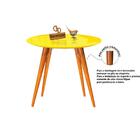 Mesa De Jantar Redonda Com Vidro 70cm Pés Mel Tampo Amarela