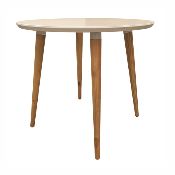 Mesa De Jantar Redonda Com Vidro Ivy 90 Cm Pés Retrô Castanho