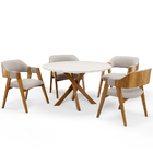 Mesa De Jantar Redonda Cora 120cm Off White M04 Com 04 Cadeir