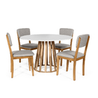 Mesa De Jantar Redonda Gabi Bran/jade Com 4 Cadeiras Estofada