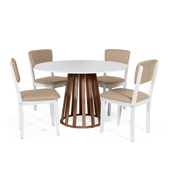 Mesa De Jantar Redonda Gabi Bran/nor Com 4 Cadeiras Estofadas