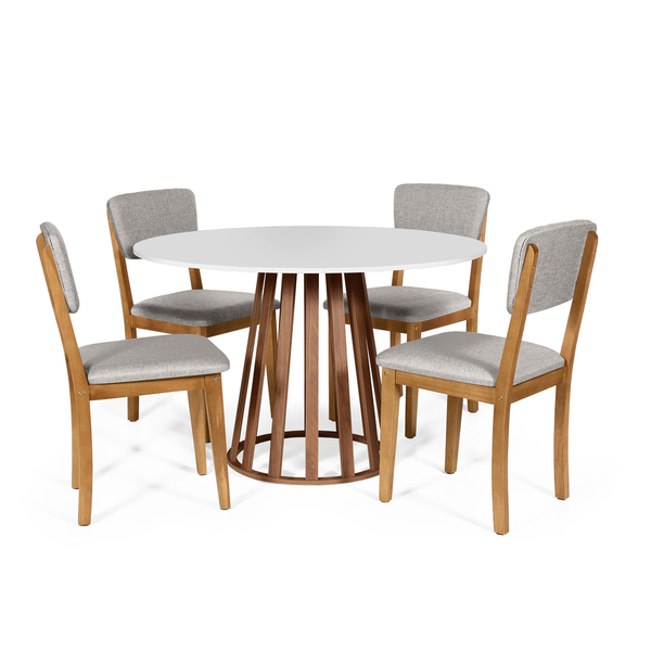 Mesa De Jantar Redonda Gabi Bran/nor Com 4 Cadeiras Estofadas