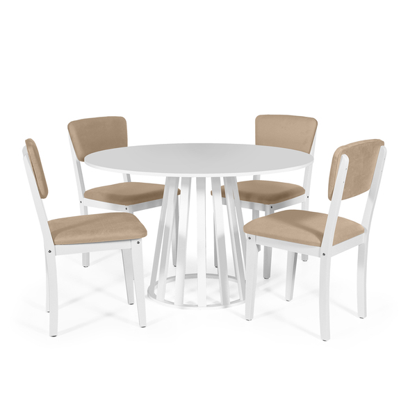 Mesa De Jantar Redonda Gabi Branca Com 4 Cadeiras Estofadas E