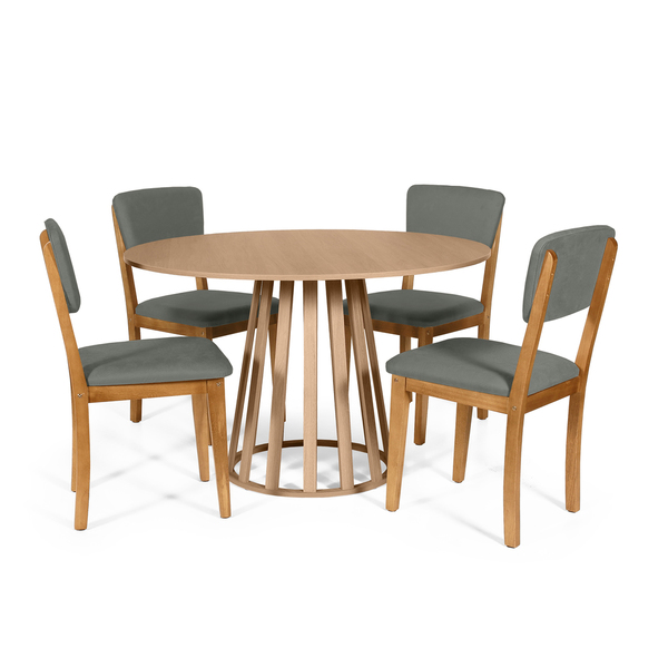 Mesa De Jantar Redonda Gabi Jade Com 4 Cadeiras Estofadas Ell