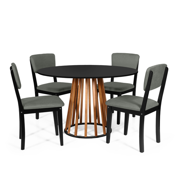 Mesa De Jantar Redonda Gabi Nat/pret Com 4 Cadeiras Estofadas
