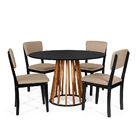 Mesa De Jantar Redonda Gabi Nat/pret Com 4 Cadeiras Estofadas