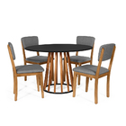 Mesa De Jantar Redonda Gabi Nat/pret Com 4 Cadeiras Estofadas
