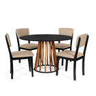 Mesa De Jantar Redonda Gabi Nat/pret Com 4 Cadeiras Estofadas