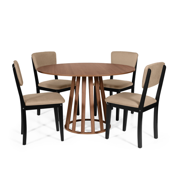 Mesa De Jantar Redonda Gabi Noronha Com 4 Cadeiras Estofadas