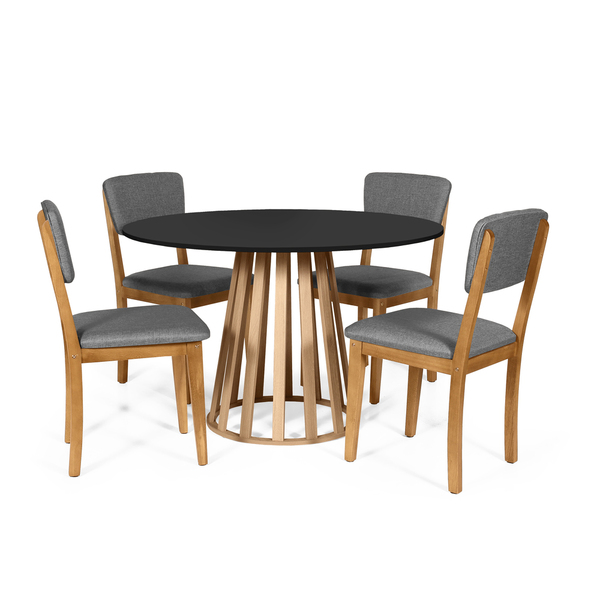 Mesa De Jantar Redonda Gabi Pret/jade Com 4 Cadeiras Estofada