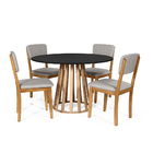 Mesa De Jantar Redonda Gabi Pret/jade Com 4 Cadeiras Estofada
