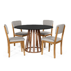 Mesa De Jantar Redonda Gabi Pret/nor Com 4 Cadeiras Estofadas