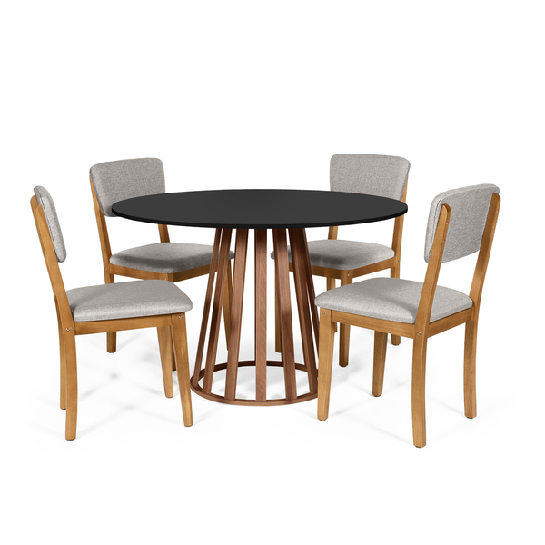 Mesa De Jantar Redonda Gabi Pret/nor Com 4 Cadeiras Estofadas