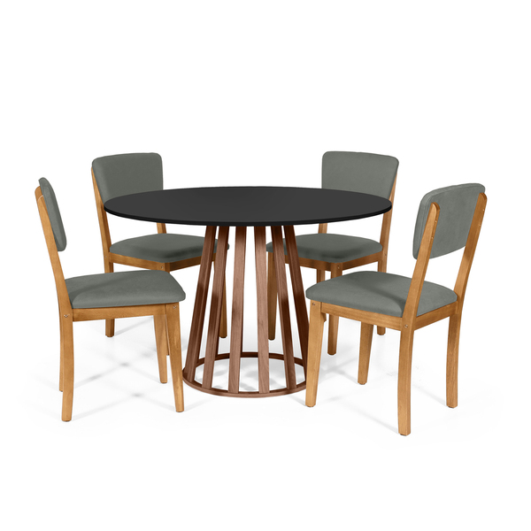 Mesa De Jantar Redonda Gabi Pret/nor Com 4 Cadeiras Estofadas