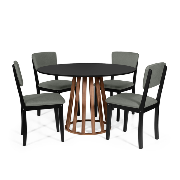 Mesa De Jantar Redonda Gabi Pret/nor Com 4 Cadeiras Estofadas