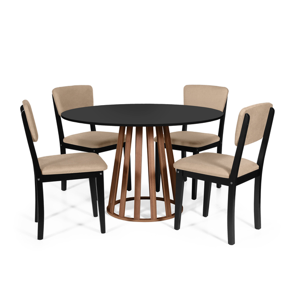 Mesa De Jantar Redonda Gabi Pret/nor Com 4 Cadeiras Estofadas