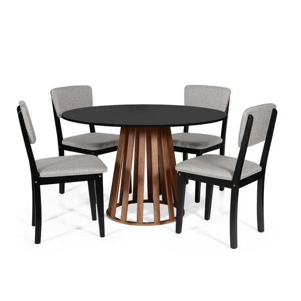 Mesa De Jantar Redonda Gabi Pret/nor Com 4 Cadeiras Estofadas