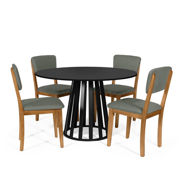 Mesa De Jantar Redonda Gabi Preta Com 4 Cadeiras Estofadas El