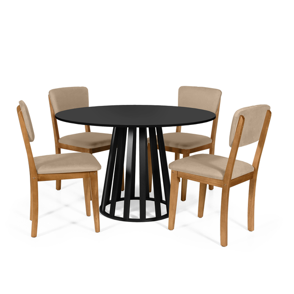 Mesa De Jantar Redonda Gabi Preta Com 4 Cadeiras Estofadas El