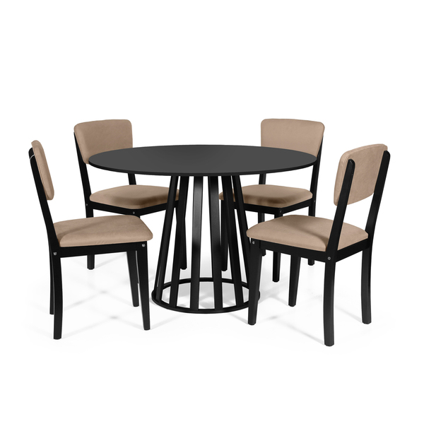 Mesa De Jantar Redonda Gabi Preta Com 4 Cadeiras Estofadas El