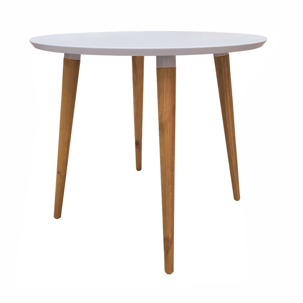 Mesa De Jantar Redonda Ivy 90 Cm Branco Pés Retrô Castanho -