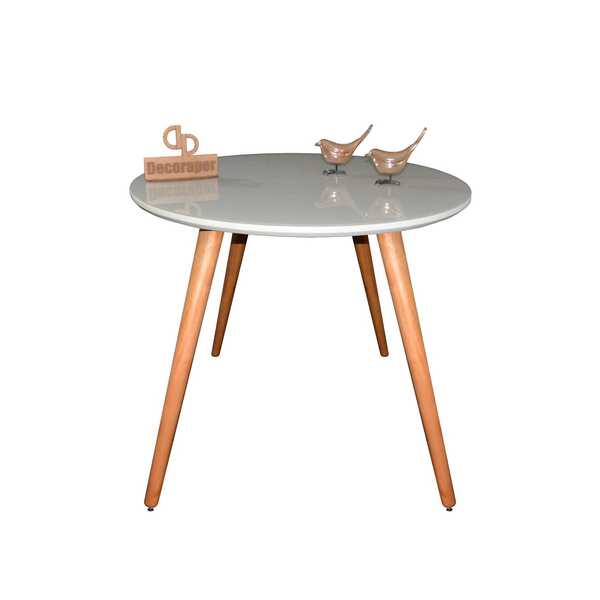 Mesa De Jantar Redonda Laqueada Com Vidro Tampo 68cm Off Whit