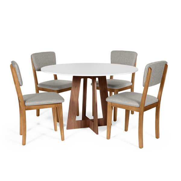Mesa De Jantar Redonda Montreal Bran/nor Com 4 Cadeiras Estof