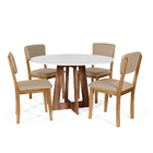 Mesa De Jantar Redonda Montreal Bran/nor Com 4 Cadeiras Estof