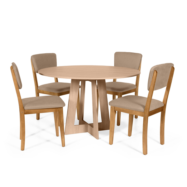 Mesa De Jantar Redonda Montreal Jade Com 4 Cadeiras Estofadas