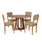 Mesa De Jantar Redonda Montreal Noronha Com 4 Cadeiras Estofa