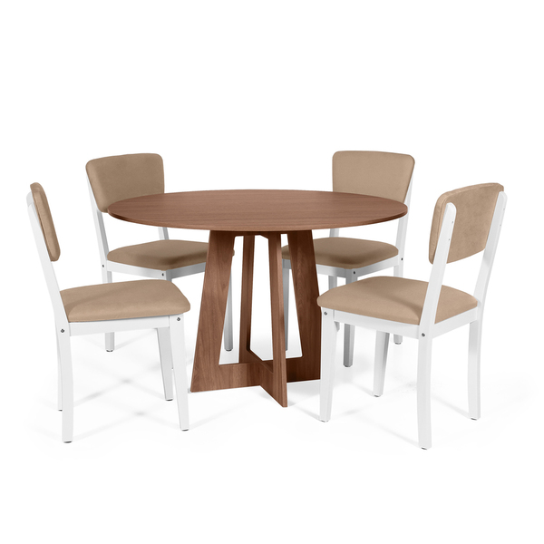 Mesa De Jantar Redonda Montreal Noronha Com 4 Cadeiras Estofa