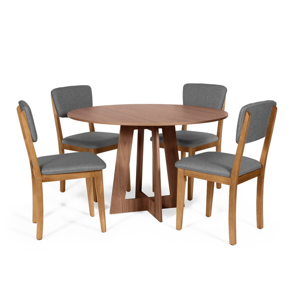 Mesa De Jantar Redonda Montreal Noronha Com 4 Cadeiras Estofa