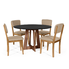 Mesa De Jantar Redonda Montreal Pret/nor Com 4 Cadeiras Estof