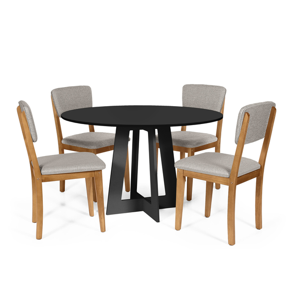 Mesa De Jantar Redonda Montreal Preta Com 4 Cadeiras Estofada