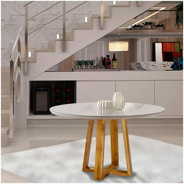 Mesa De Jantar Redonda Natalle Com Tampo De Vidro 100cm Móvei