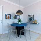 Mesa De Jantar Redonda Natus40 Preta E Azul 120 Cm