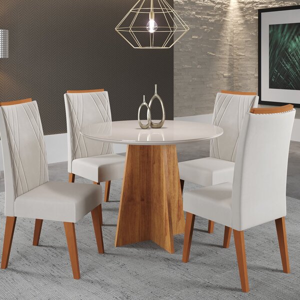 Mesa De Jantar Redonda Riu Com 4 Cadeiras Madeira Maciça Vega