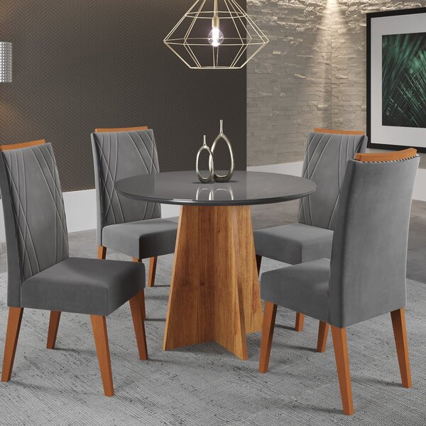 Mesa De Jantar Redonda Riu Com 4 Cadeiras Madeira Maciça Vega