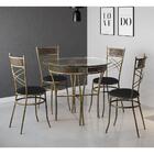 Mesa De Jantar Redonda Vidro 90cm Com 4 Cadeiras Estofadas Pr
