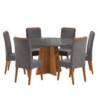 Mesa De Jantar Redonda Vitara Com 6 Cadeiras Madeira Maciça V