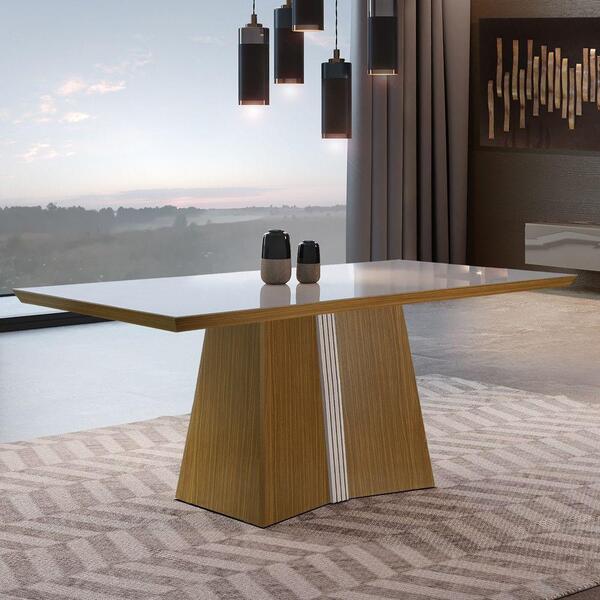 Mesa De Jantar Retangular 160cm Dallas Vidro Off White