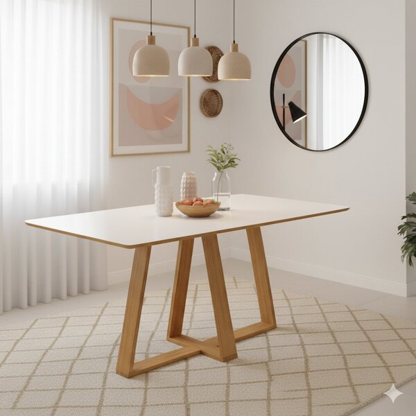Mesa De Jantar Retangular 4 Lugares 180cm 100% Mdf Freijó/off