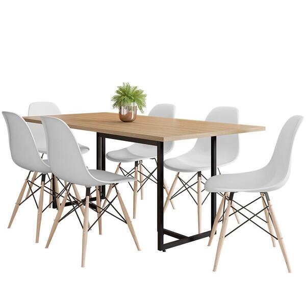Mesa De Jantar Retangular 6 Cadeiras Eames Indy F02 Natura/pr