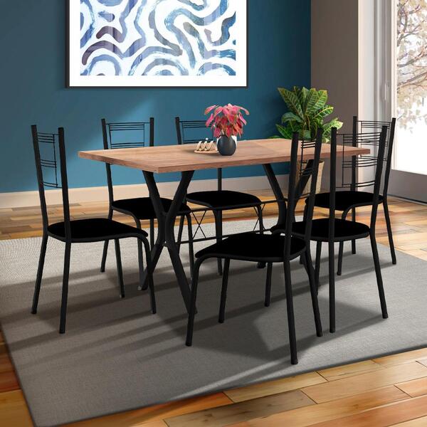 Mesa De Jantar Retangular 6 Cadeiras Preto Penny Shop Jm