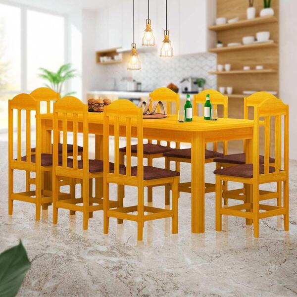 Mesa De Jantar Retangular 8 Lugares Estofados Madeira Maciça Safira ...